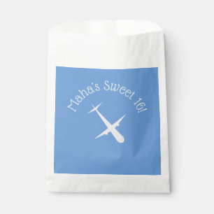 Vliegtuig op blauw gepersonaliseerd bedankzakje