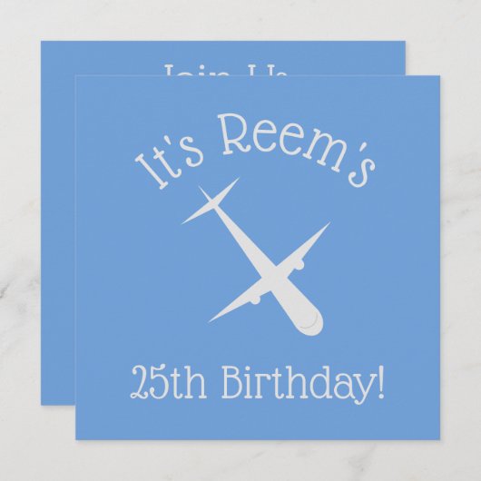 Vliegtuig op blauwe elegante gepersonaliseerde ver kaart (Voorkant / Achterkant)