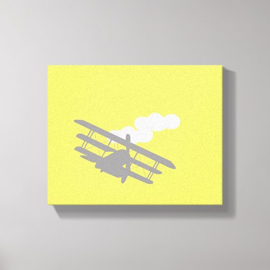 Vliegtuig op effen gele achtergrond. canvas afdruk (Voorkant)