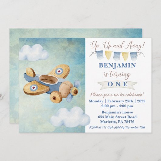 vliegtuig op- en uitnodigen kaart (Voorkant / Achterkant)