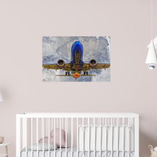 Vliegtuig op laatste nadering met zeer bewolkte lu poster