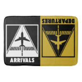 Vliegtuig op landingsbaan met aankomsten, vertrek, badmat (Voorkant)