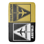 Vliegtuig op landingsbaan met aankomsten, vertrek, badmat (Voorkant Verticaal)