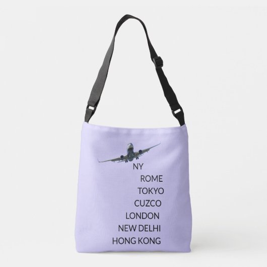 Vliegtuig op licht periwinnasium blauw crossbody tas (Achterkant)