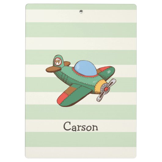 vliegtuig op Pastel Green Stripes Klembord (Achterkant)