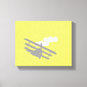 Vliegtuig op vlakke gele achtergrond. canvas afdruk