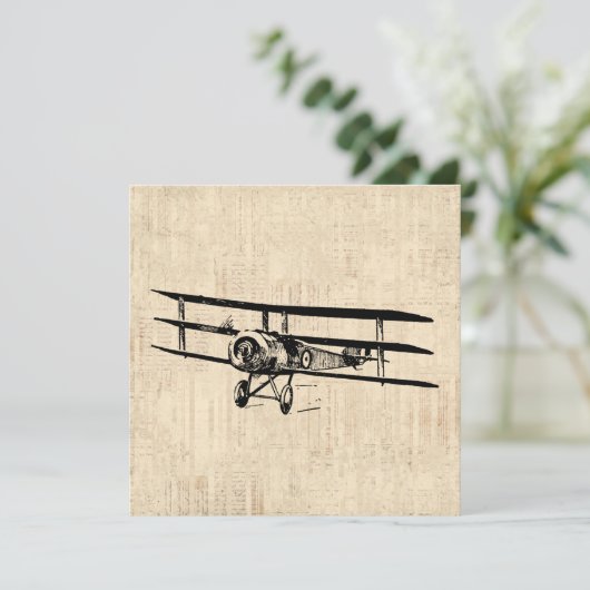 vliegtuig Oude illustratie van Antiek vlak Feestdagenkaart (Staand voorkant)