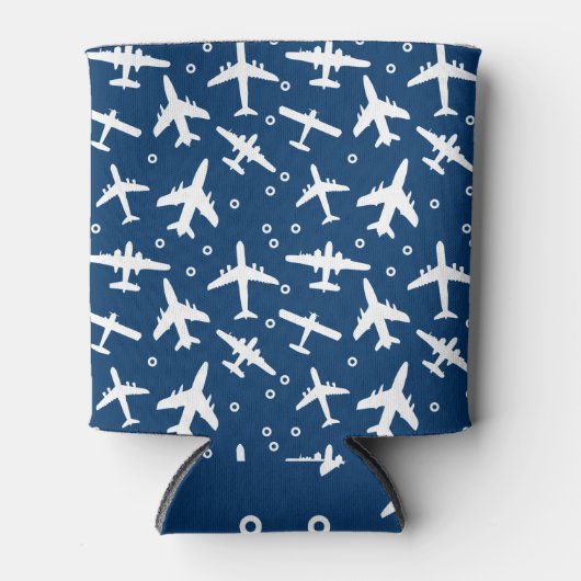 Vliegtuig Patroon Blauw en Wit Blikjeskoeler (Voorkant)