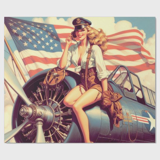 vliegtuig Pin-up Cadeaupapier (Vlak)