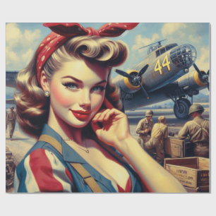 Vliegtuig Pin Up Cadeaupapier