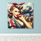 Vliegtuig Pin Up Canvas Afdruk (Insitu (Houten vloer))
