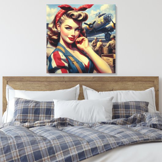 Vliegtuig Pin Up Canvas Afdruk (Insitu (Slaapkamer))