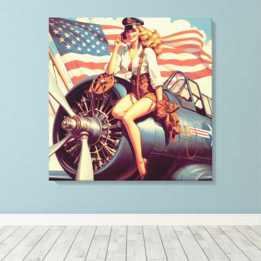  vliegtuig Pin-up Canvas Afdruk (Insitu (Houten vloer))