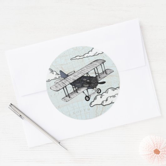 vliegtuig | Reisboegdop Ronde Sticker (Envelop)