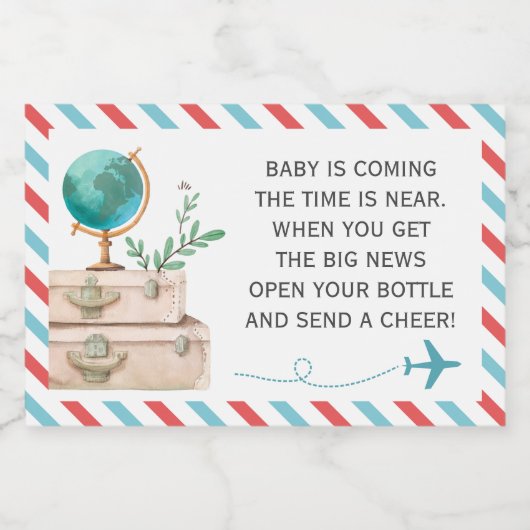 Vliegtuig Reizen Baby shower Sprinkle Mini Wijn Sparkling Wijnetiket (Enkel label)