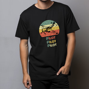  Vliegtuig, Retro Sunset & Pilot Typografie T-shirt