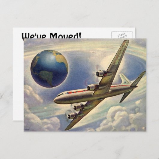 vliegtuig rond de aarde, adreswijziging aankondigingskaart (Voorkant / Achterkant)