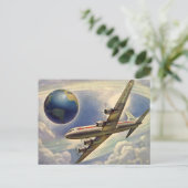 vliegtuig rond de aarde, adreswijziging aankondigingskaart (Staand voorkant)