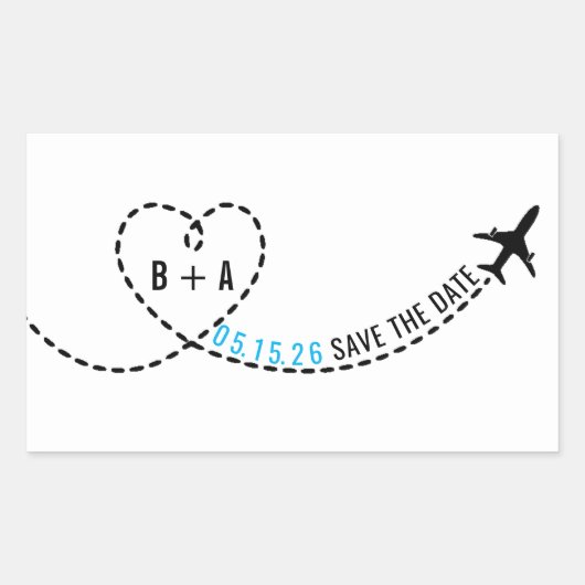 Vliegtuig Route Monogram Bruiloft Datum gepersonal Rechthoekige Sticker (Voorkant)