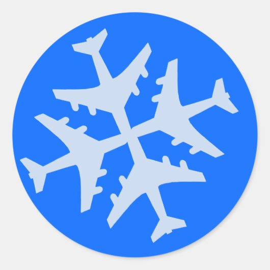 Vliegtuig Snowflake Ronde Sticker (Voorkant)