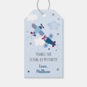 Vliegtuig Stars Clouds Birthday Dank je Cadeaulabel
