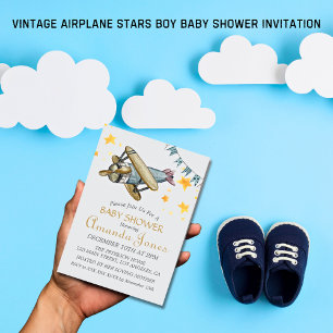 Vliegtuig Sterren Boy Baby shower Kaart