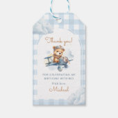 Vliegtuig Teddy Bear Blue 1st Birthday Cadeaulabel (Voorkant)