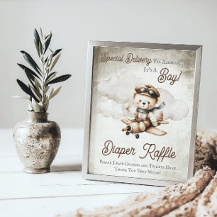 Vliegtuig Teddy Bear Douche Luier Raffle Teken Poster
