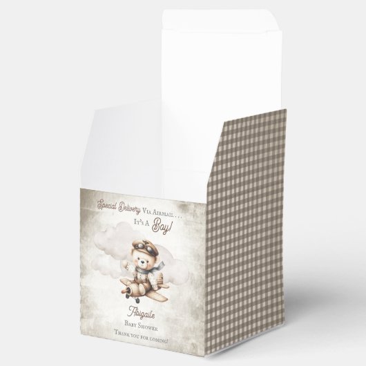 Vliegtuig Teddy Bear Special Delivery Baby shower Bedankdoosjes (Geopend)