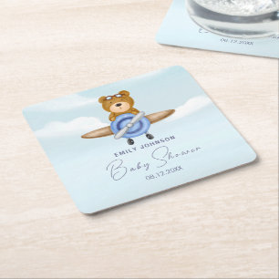 Vliegtuig Teddy Bear Vierkante Kartonnen Onderzetter