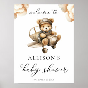 Vliegtuig teddybeer baby shower welkomstbord poster