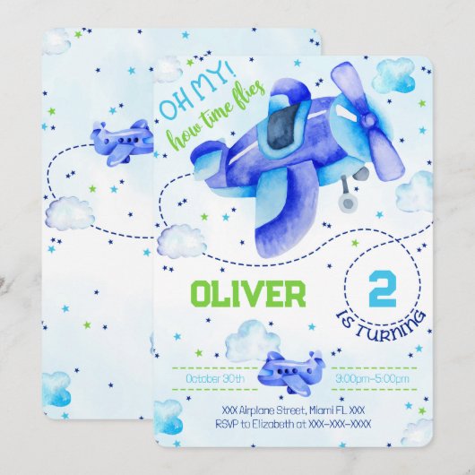 Vliegtuig Uitnodigingen (Voorkant / Achterkant)