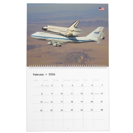 Vliegtuig van spaceshuttle-drager kalender (Feb 2026)