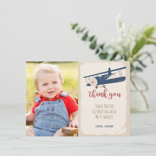 Vliegtuig Verjaardag Bedankkaart Kaart (Staand voorkant)