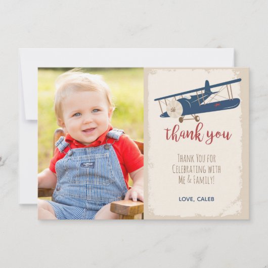Vliegtuig Verjaardag Bedankkaart Kaart (Voorkant)