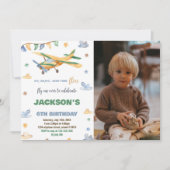 Vliegtuig Verjaardag Uitnodigingen Geel Groen W Fo (Voorkant)