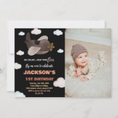 Vliegtuig Verjaardag Uitnodigingen Zwart Bruin W F (Voorkant)