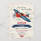 Vliegtuig Verjaardagsuitnodiging tijd vliegt Kaart (Voorkant / Achterkant)