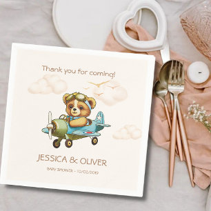 Vliegtuig voor digitale Waterverf Pilot Teddy Bear Servet