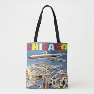 Vliegtuig voor reistoerisme in het Retro Chicago Draagtas