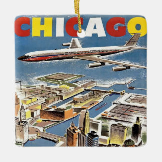 Vliegtuig voor reistoerisme in het Retro Chicago Keramisch Ornament