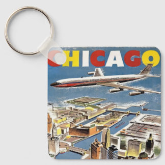 Vliegtuig voor reistoerisme in het Retro Chicago Sleutelhanger