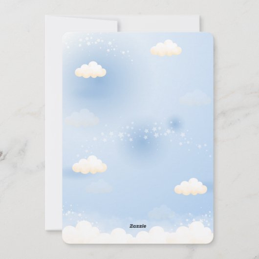 Vliegtuig, Wolken & Sterren, Blauw, Baby Boy, Scha Feestdagenkaart (Achterkant)