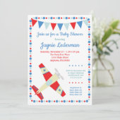 Vliegtuigaanroepingjongen Baby Baby shower Kaart (Staand voorkant)