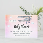** Vliegtuigbanner  Clouds Baby Girl Shower Kaart (Staand voorkant)