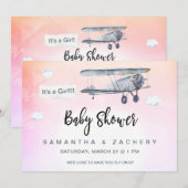 ** Vliegtuigbanner  Clouds Baby Girl Shower Kaart (Voorkant / Achterkant)