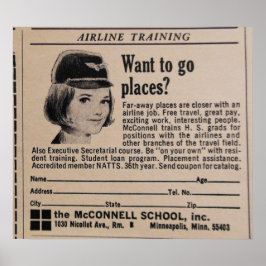 Vliegtuigbegeleider Stewardess Retro Poster