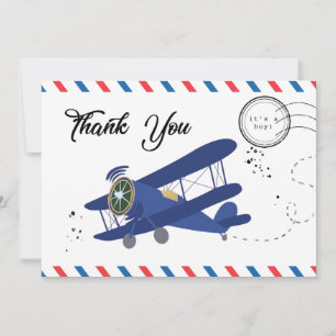  vliegtuigblauw Baby shower dank u Bedankkaart