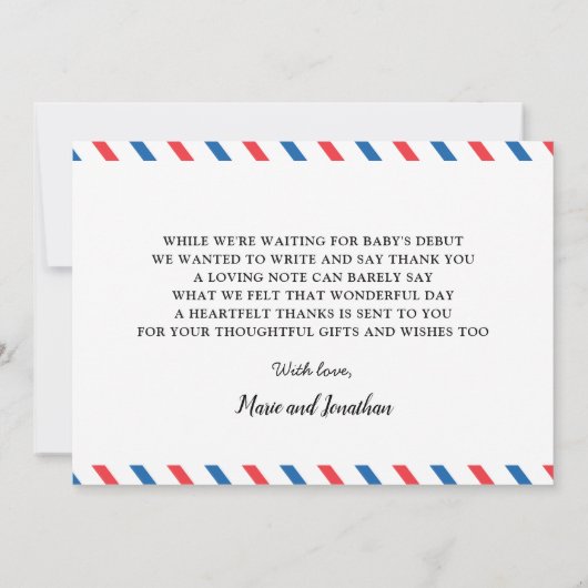 vliegtuigblauw Baby shower dank u Bedankkaart (Achterkant)