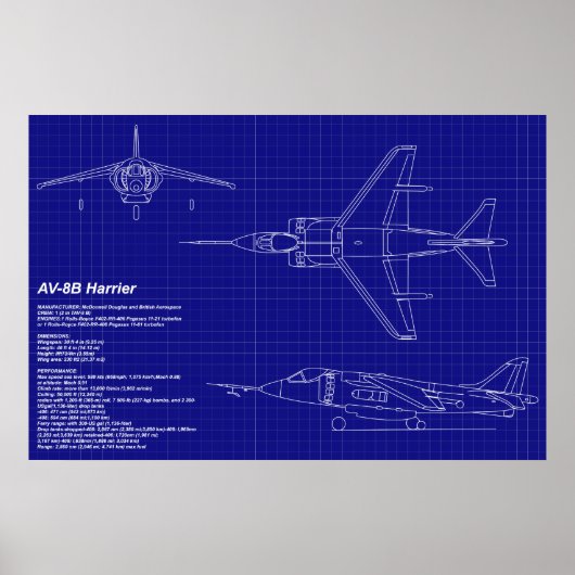 Vliegtuigblauwdrukken | AV-8B Harrier Poster (Voorkant)